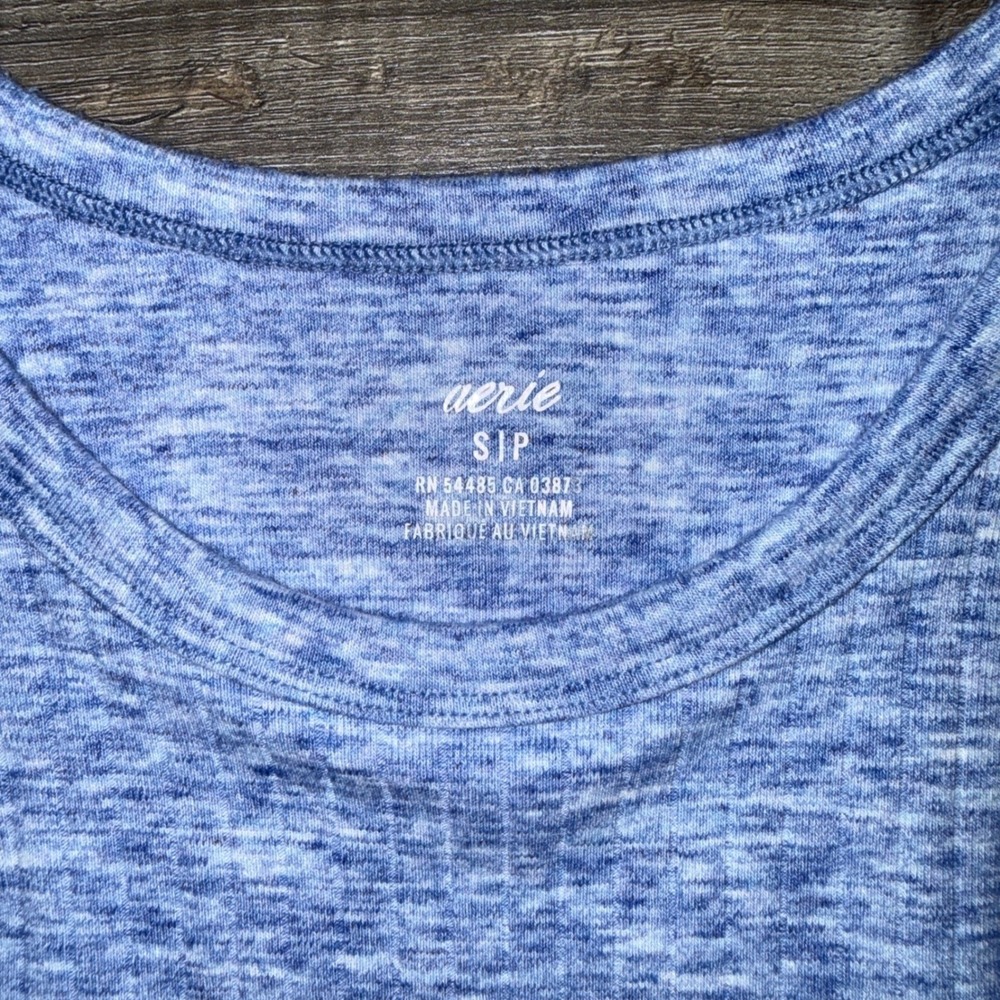 Aerie Blue Heather Maxi Dress Womens Small Petite Racerback Cutout Side Slit - Picture 5 of 10